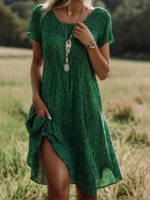 Women's Mini Dress Floral Dress Boho Dress Print Green Dress