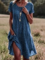 Women's Mini Dress Floral Dress Boho Dress Print Dress Blue