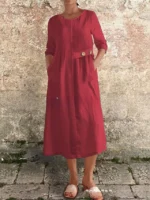 Fashion Modern Daily Long Dress Maxi Dress Casual Dress Cotton Linen Dress Red