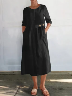 Fashion Modern Daily Black Long Dress Maxi Dress Casual Dress Cotton Linen Dress