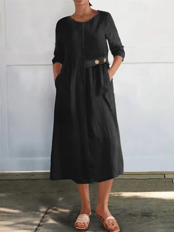 Fashion Modern Daily Black Long Dress Maxi Dress Casual Dress Cotton Linen Dress